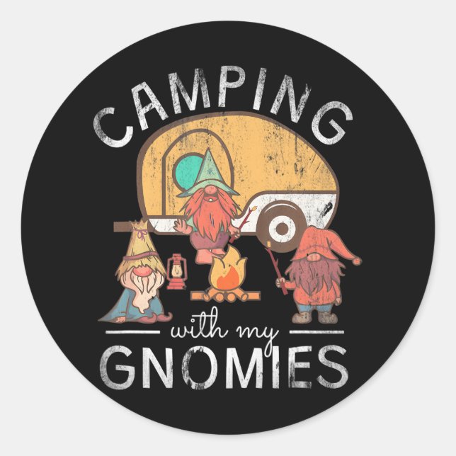 Pegatina Redonda Camping Con Mis Gnomies (Anverso)