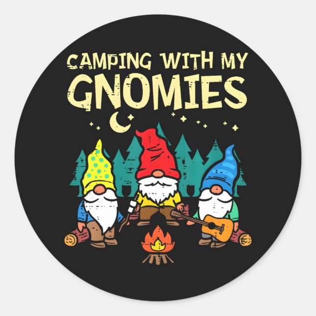 Pegatina Redonda Camping Con Mis Gnomies Graciosos Camper Gnomes (Anverso)