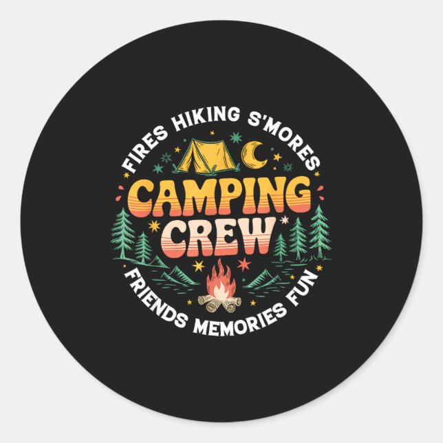 Pegatina Redonda Camping Crew Family Matching Group Friends Men Wom (Anverso)