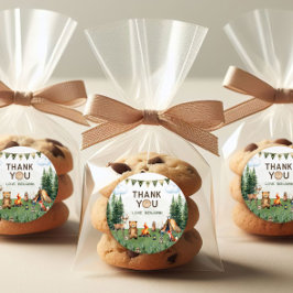 Pegatina Redonda Camping Cumpleaños Party Gracias