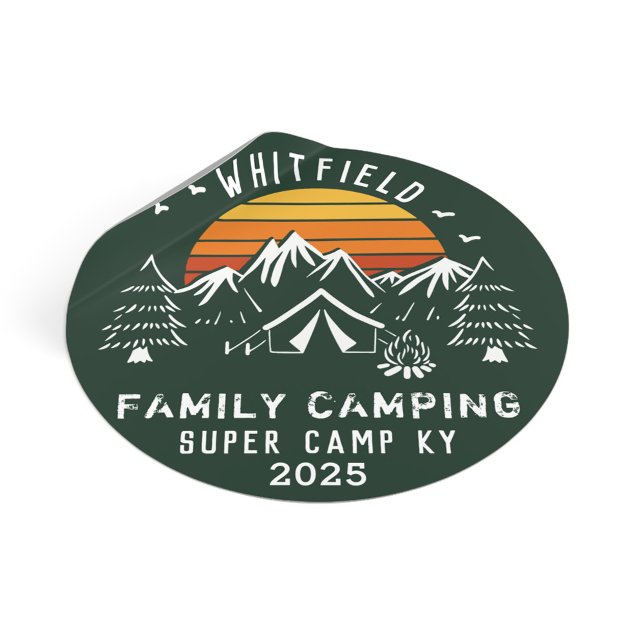 Pegatina Redonda Camping de coincidencia de vacaciones de familia p (Family Camping Squad Green Custom Sticker)
