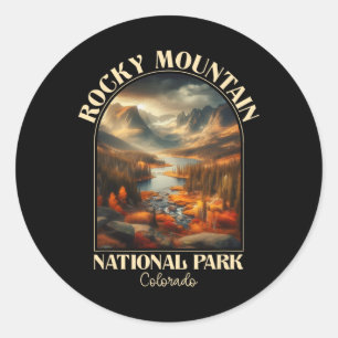 Pegatina Redonda Camping en Rocky Mountain National Park en tempora