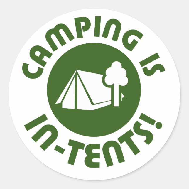 Pegatina Redonda Camping en tiendas (Anverso)