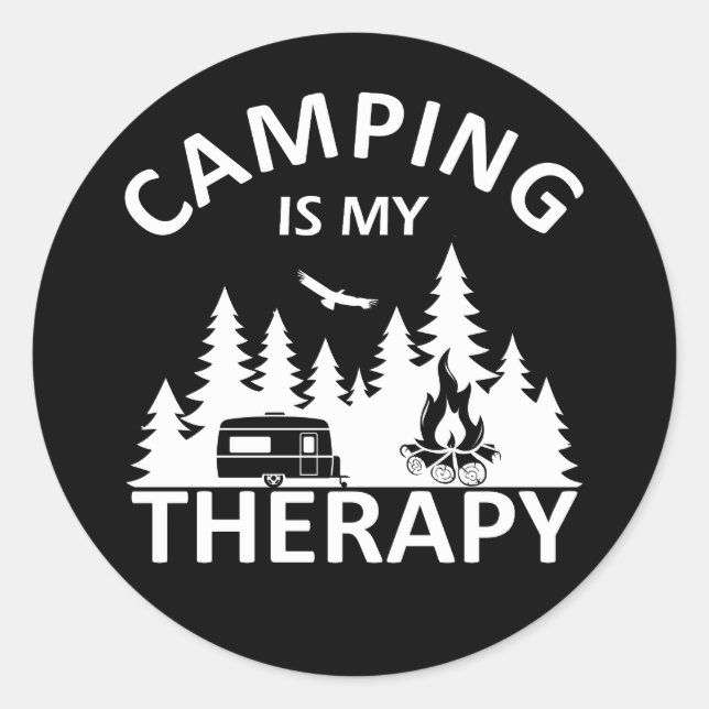 Pegatina Redonda Camping es mi divertido lema de terapia de camper (Anverso)