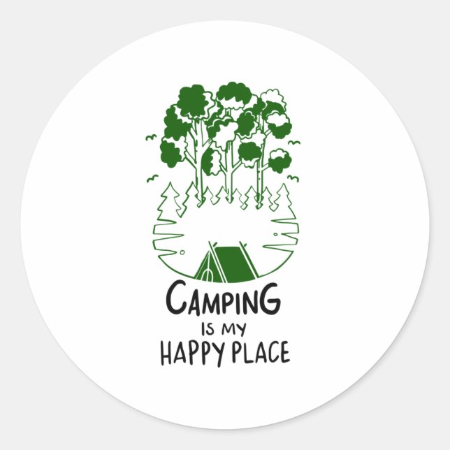 Pegatina Redonda Camping Es Mi Lugar Feliz (Anverso)