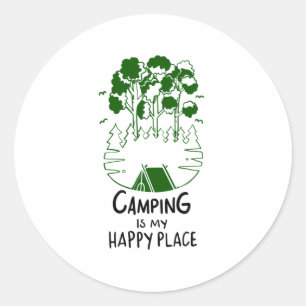 Pegatina Redonda Camping Es Mi Lugar Feliz