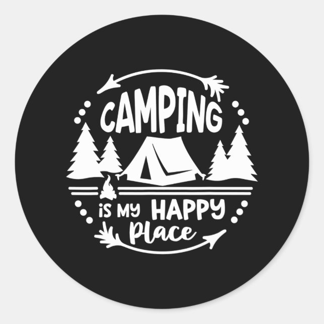 Pegatina Redonda Camping es mi lugar feliz Campers Travel (Anverso)