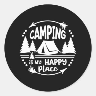 Pegatina Redonda Camping es mi lugar feliz Campers Travel