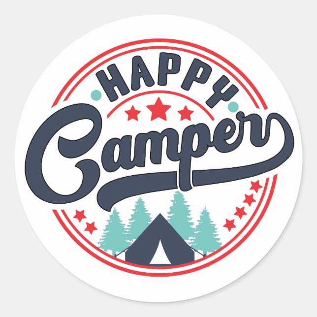 Pegatina Redonda Camping Feliz (Anverso)