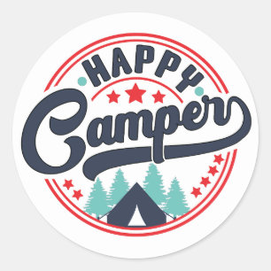 Pegatina Redonda Camping Feliz