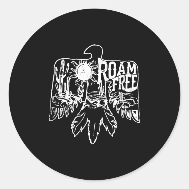 Pegatina Redonda Camping Life Desert Thunderbird Roam Free (Anverso)