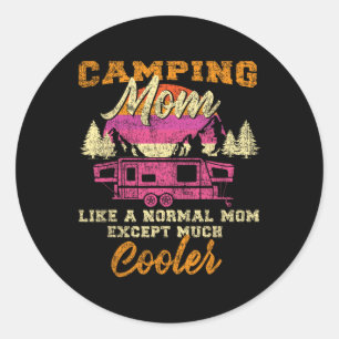 Pegatina Redonda Camping Mamá Camper Plegable Remolque Rv Retro Vin