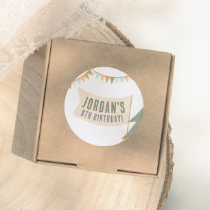 Pegatina Redonda Camping Outdoor Adventure Boy Birday Party