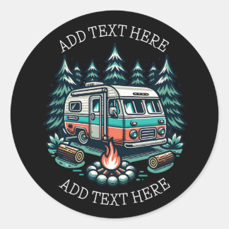 Pegatina Redonda Camping RV Retro Personalizado