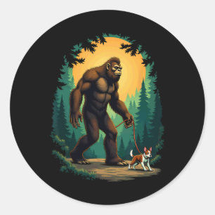 Pegatina Redonda Camping Senderismo Bigfoot Caminando Con Boston Te