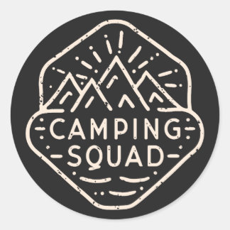 Pegatina Redonda Camping squad aventura amigos campamento
