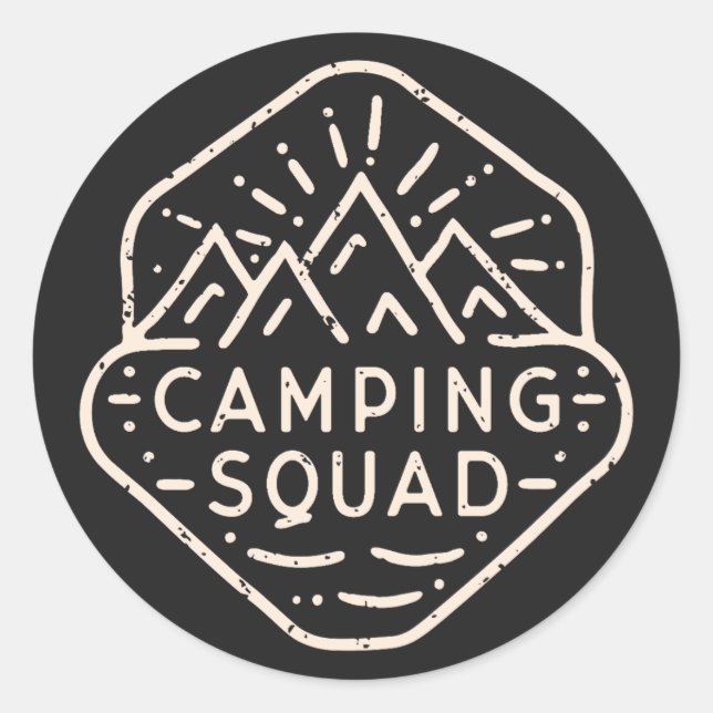 Pegatina Redonda Camping squad aventura amigos campamento (Anverso)