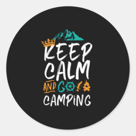 Pegatina Redonda Camping Vintage Mantener la calma y salir de campi