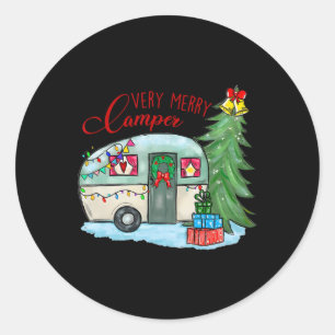 Pegatina Redonda Campista de Navidad Muy Alegre Santa Campista Camp