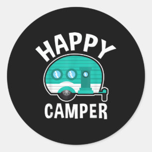 Pegatina Redonda Campista Feliz Caravana Caravana Vacaciones Divert