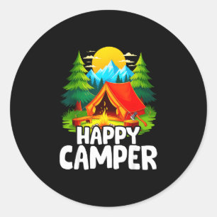 Pegatina Redonda Campista feliz retro campamento de verano viaje de