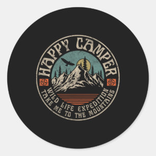 Pegatina Redonda Campista Feliz Retro Vintage Camping Senderismo Mo