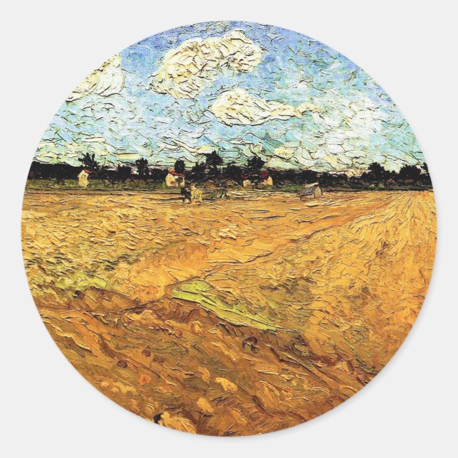 Pegatina Redonda Campo comprimido (los Furrows) de Vincent van Gogh (Anverso)