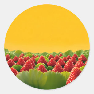 Pegatina Redonda Campo de Fresas Rojo Vibrante