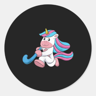 Pegatina Redonda Campo de Hockey de Unicornios Jugador de Deportes