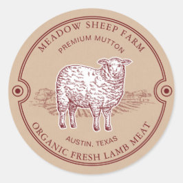 Pegatina Redonda Campo de la granja con logotipo de ovino ruso