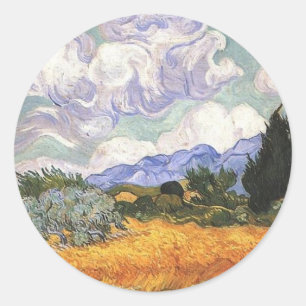 Pegatina Redonda Campo de trigo con ciprés de Van Gogh.