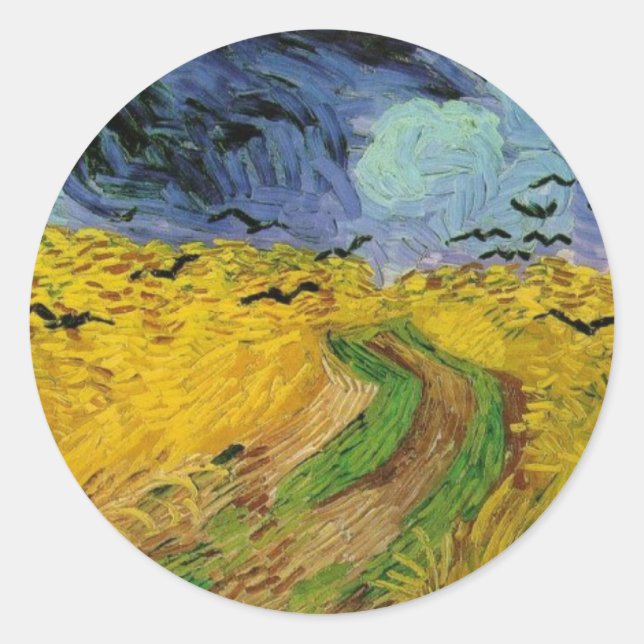 Pegatina Redonda Campo de trigo con cuervos - Vincent Van Gogh (Anverso)