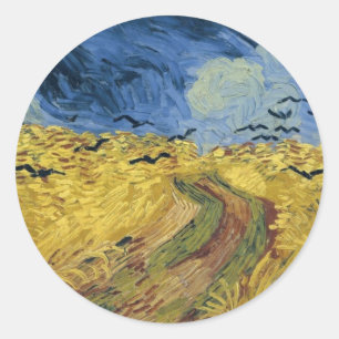 Pegatina Redonda Campo de trigo de Vincent van Gogh con cuervos (18