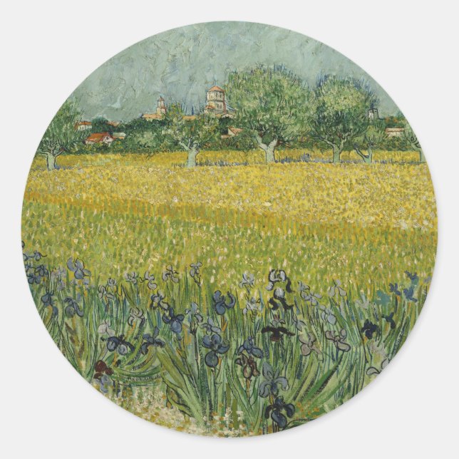 Pegatina Redonda Campo Van Gogh Con Flores Cerca De Arles (Anverso)