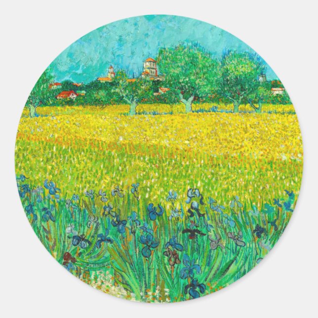 Pegatina Redonda Campo Van Gogh con irlandeses cerca de Arles (Anverso)