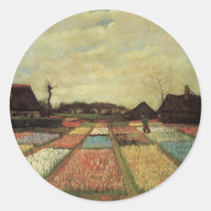Pegatina Redonda Campos de bulbos por Vincent van Gogh.