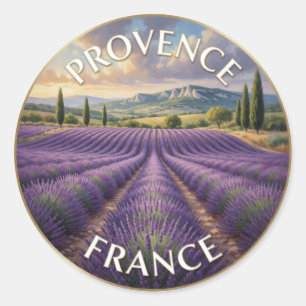 Pegatina Redonda Campos de Lavanda de Provenza Francia Escénico