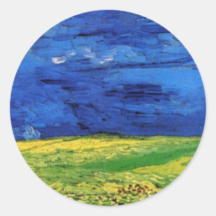 Pegatina Redonda Campos De Trigo Bajo Cielo Nublado Van Gogh