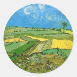 Pegatina Redonda Campos de trigo en Auvers bajo cielo nublado, Vinc