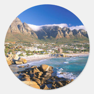 Pegatina Redonda Camps Bay Beach Y La Gama De Los Doce Apóstoles