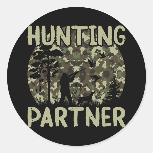 Pegatina Redonda Camuflage Duck Hunting Dog Partner (Anverso)