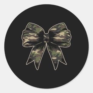 Pegatina Redonda Camuflaje Camo Bow Camo Coquette Bow Caza