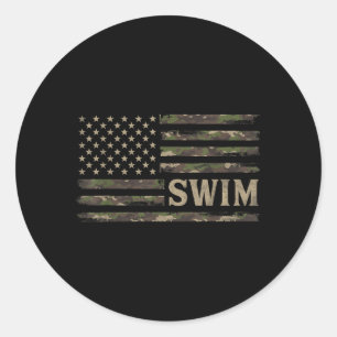 Pegatina Redonda Camuflaje de natación Camuflaje bandera de Estados