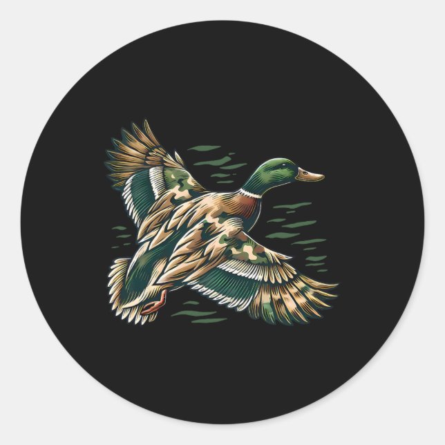 Pegatina Redonda Camuflaje Escuela Vieja Camo Coquette Bow Duck Hun (Anverso)