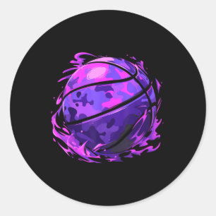 Pegatina Redonda Camuflaje Purple Basketball Para Hombres Mujeres N