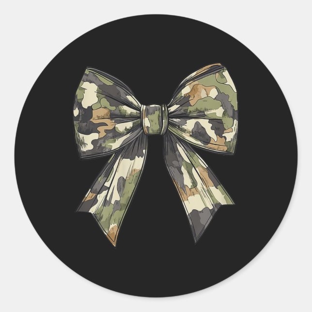 Pegatina Redonda Camuflaje Viejo Camo Bow Camo Coquette Bow Huning (Anverso)