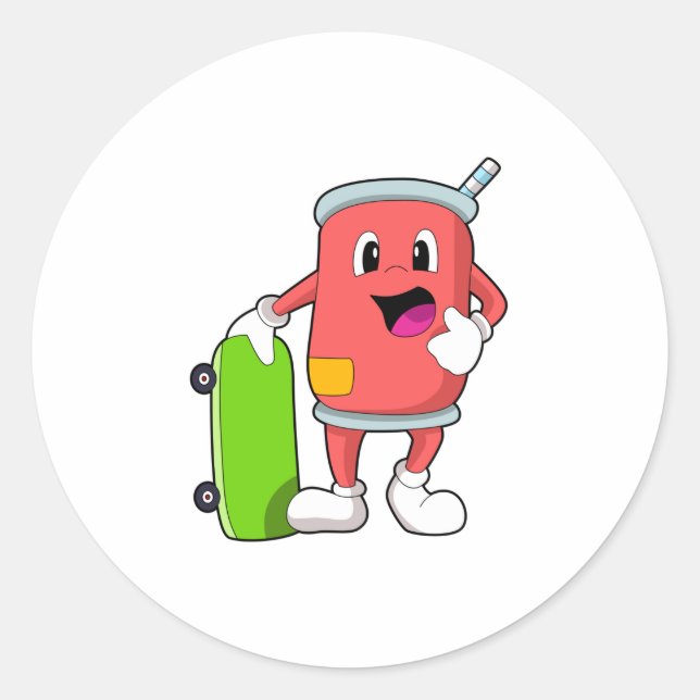 Pegatina Redonda Can as Skater con Skateboard (Anverso)