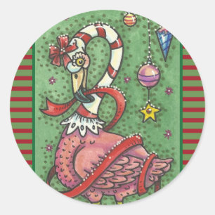 Pegatina Redonda CAÑA DE AZÚCAR ROPA DE FLAMINGO CHRISTMAS PINTA Ho
