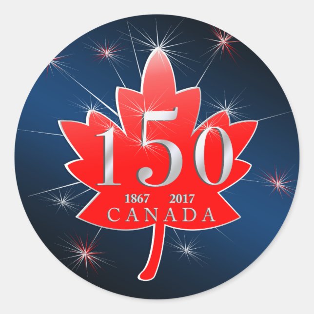 Pegatina Redonda Canadá 150 Celebración de cumpleaños Hoja de arce (Anverso)