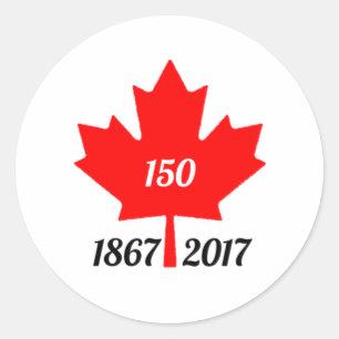 Pegatina Redonda Canadá 150 en hoja de arce 2017
